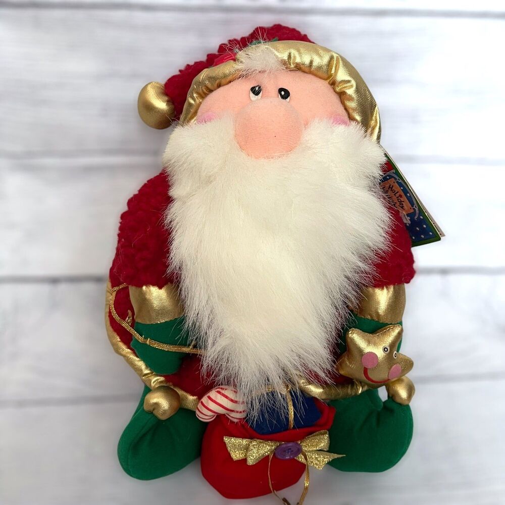 14" Vtg INTERNATIONAL SILVER SANTA CLAUSE PLUSH w/HANG TAG 1995 Star Presents